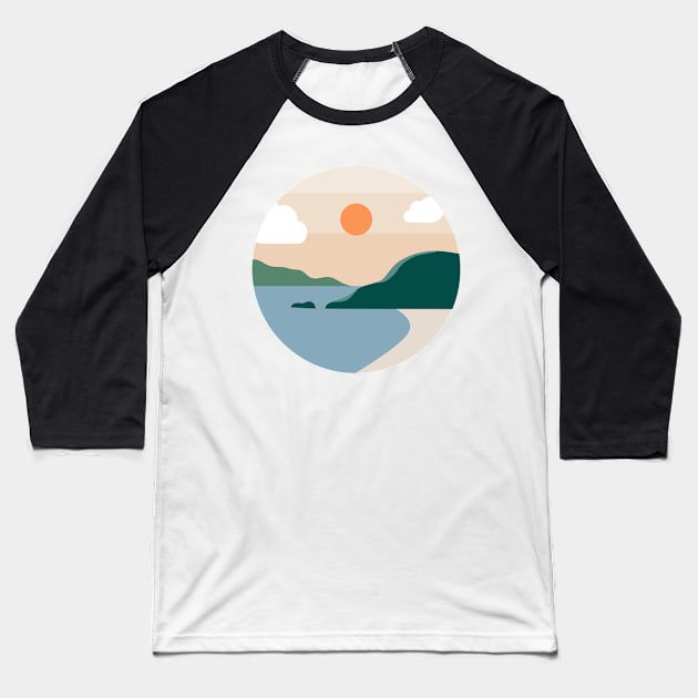 Mountain Beach Landscape Minimalist Baseball T-Shirt by jayaadiprastya